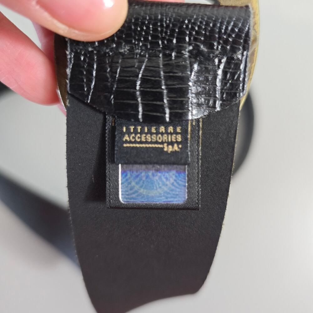 JUST CAVALI Black Leather Belt Rhinestone Trim 38.5" Long - Picture 4 of 6